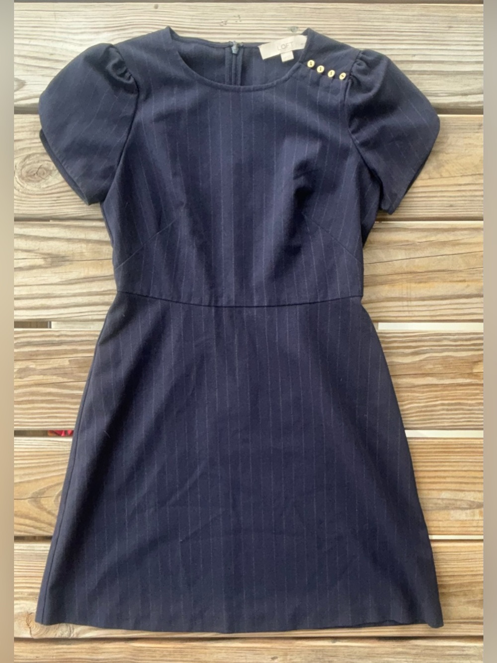 LOFT Petite Pinstripe Puff Sleeve Mini Dress Size 00 Preppy Office Chic